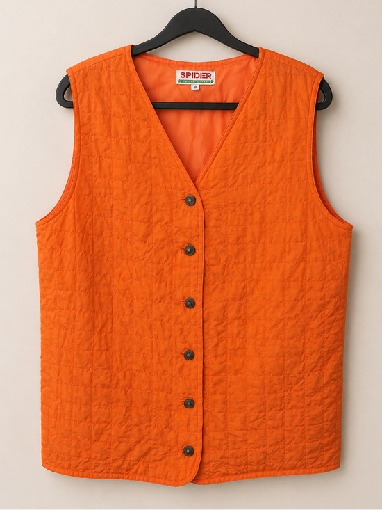 Spider Jackets & Blazers - Vintage Spider 100% Silk Quilted Orange Vest Boho Cottagecore